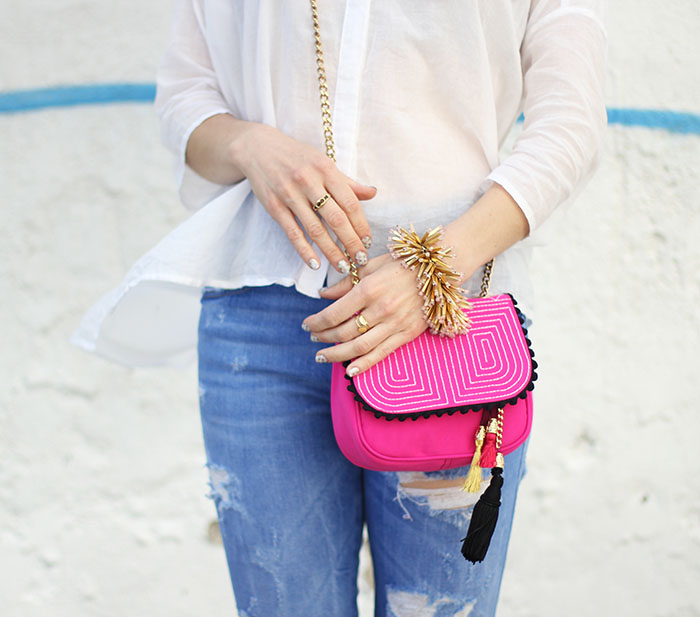 Pink Cross Body Purse Ripped Jeans