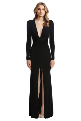 Alex Perry - Nadine V Long Sleeve Gown - Front - Black