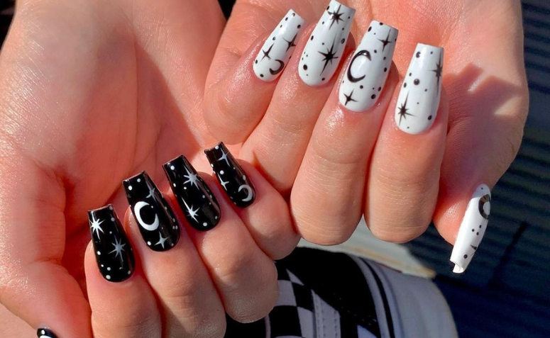 60 photos of nails decorated in black and white to explore the shades