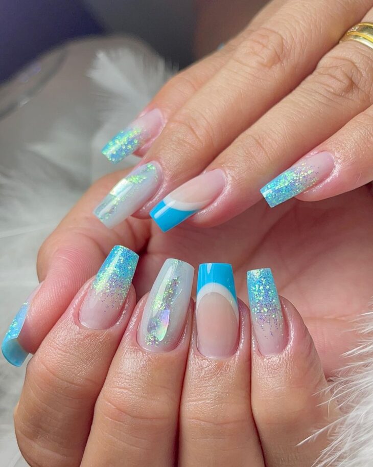 encapsulated nails with blue glitter